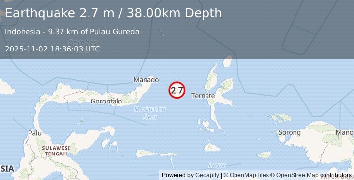 Earthquake MOLUCCA SEA (2.7 m) (2025-11-02 18:36:03 UTC)