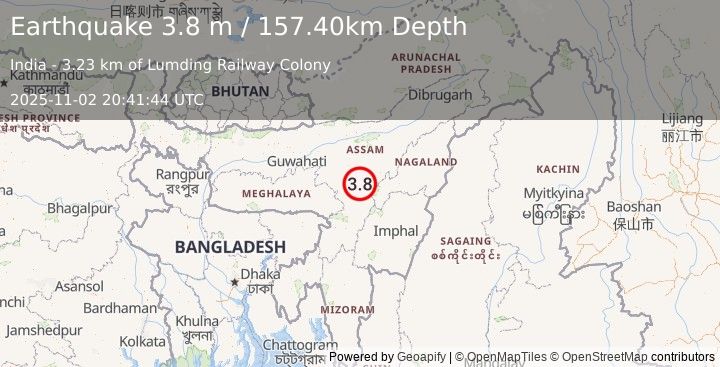 Earthquake ASSAM-NAGALAND-MANIPUR, INDIA (3.8 m) (2025-11-02 20:41:44 UTC)