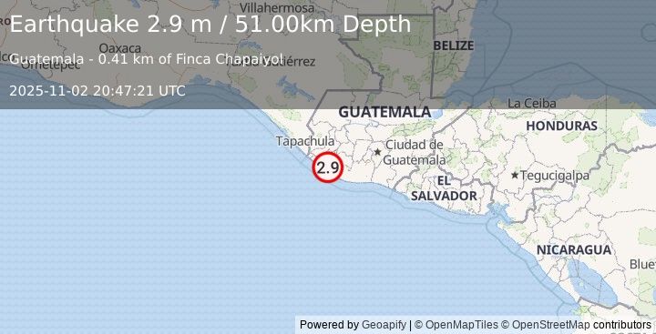 Earthquake GUATEMALA (2.9 m) (2025-11-02 20:47:21 UTC)