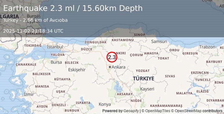 Earthquake CENTRAL TURKEY (2.3 ml) (2025-11-02 21:18:34 UTC)
