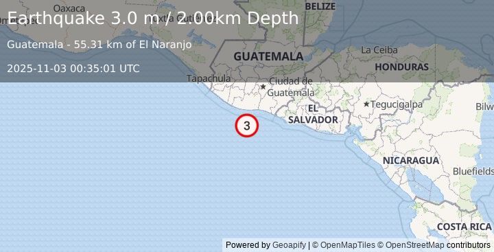 Earthquake OFFSHORE GUATEMALA (3.0 m) (2025-11-03 00:35:01 UTC)