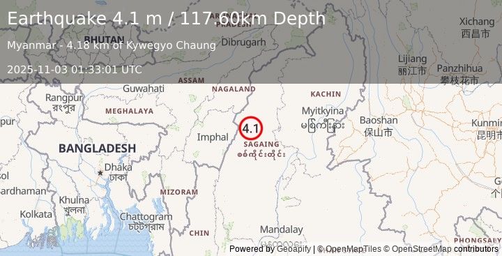 Earthquake MYANMAR (4.6 m) (2025-11-03 01:33:04 UTC)