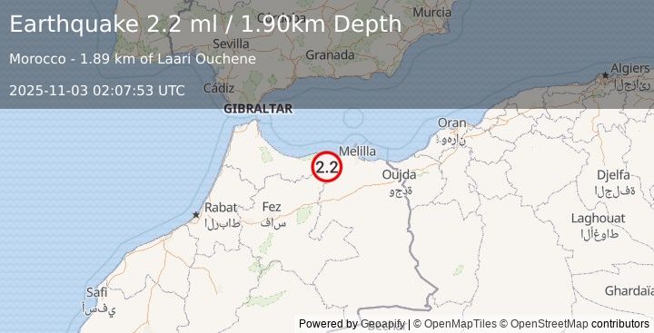 Earthquake MOROCCO (2.2 ml) (2025-11-03 02:07:53 UTC)