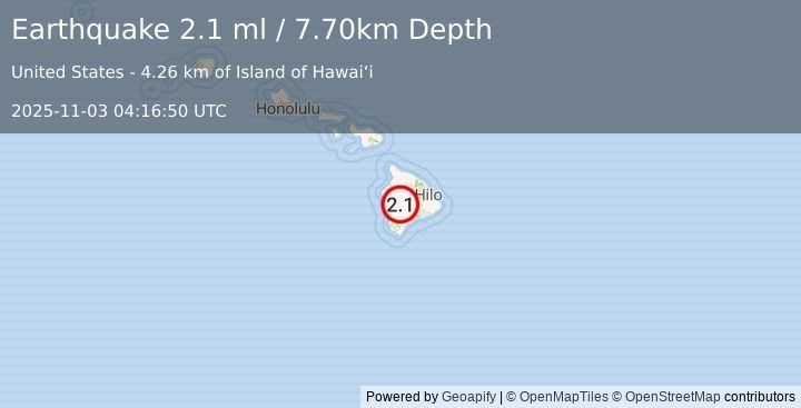 Earthquake ISLAND OF HAWAII, HAWAII (2.1 ml) (2025-11-03 04:16:50 UTC)