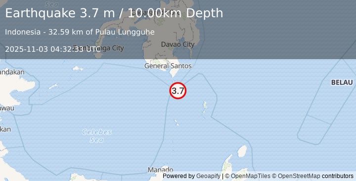 Earthquake MINDANAO, PHILIPPINES (3.7 m) (2025-11-03 04:32:33 UTC)