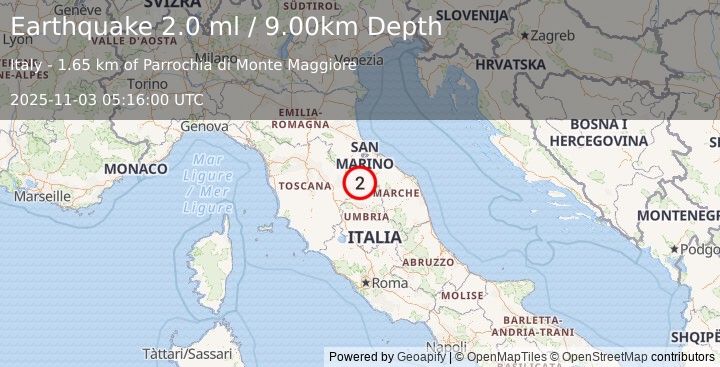 Earthquake CENTRAL ITALY (2.0 ml) (2025-11-03 05:16:00 UTC)