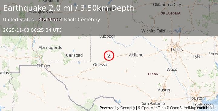 Earthquake WESTERN TEXAS (2.0 ml) (2025-11-03 06:25:34 UTC)
