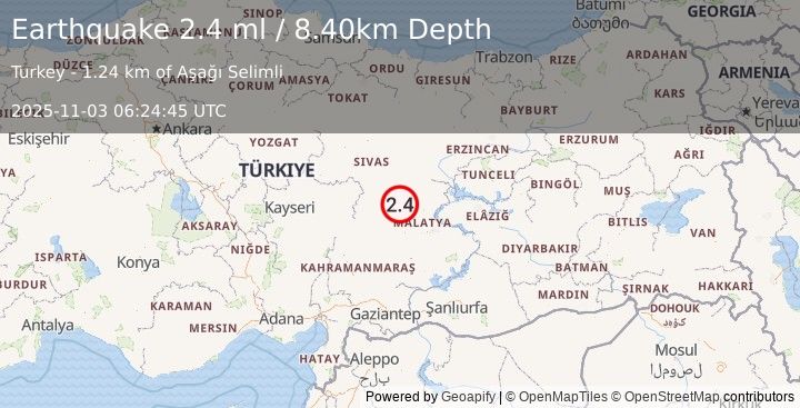 Earthquake CENTRAL TURKEY (2.4 ml) (2025-11-03 06:24:45 UTC)
