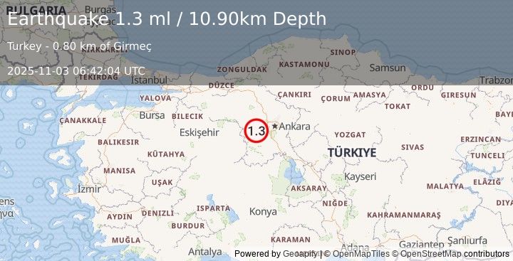 Earthquake CENTRAL TURKEY (1.3 ml) (2025-11-03 06:42:04 UTC)