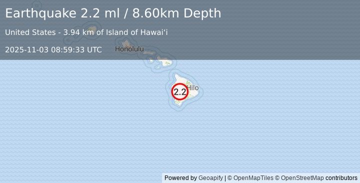 Earthquake ISLAND OF HAWAII, HAWAII (2.2 ml) (2025-11-03 08:59:33 UTC)