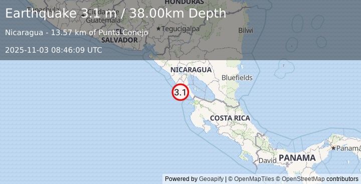 Earthquake NEAR COAST OF NICARAGUA (3.1 m) (2025-11-03 08:46:09 UTC)