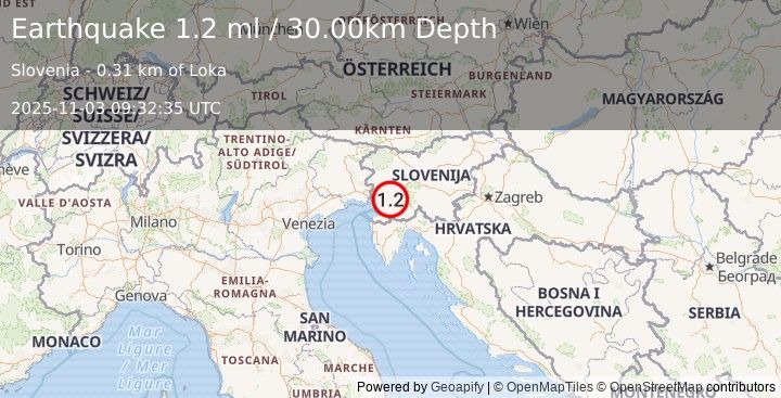 Earthquake SLOVENIA (1.2 ml) (2025-11-03 09:32:35 UTC)