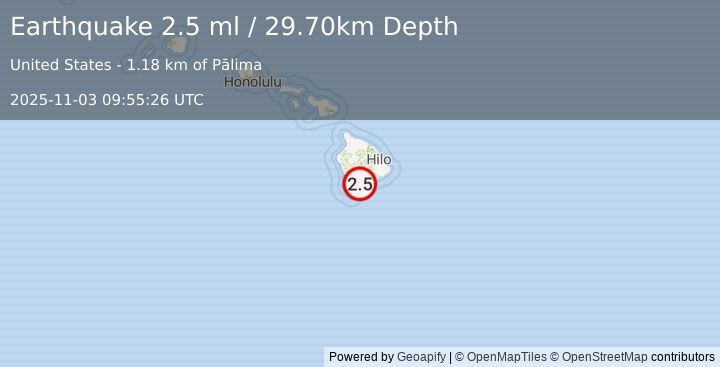 Earthquake ISLAND OF HAWAII, HAWAII (2.5 ml) (2025-11-03 09:55:26 UTC)
