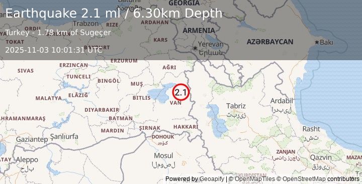 Earthquake EASTERN TURKEY (2.1 ml) (2025-11-03 10:01:31 UTC)
