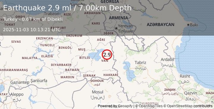 Earthquake EASTERN TURKEY (2.9 ml) (2025-11-03 10:13:21 UTC)
