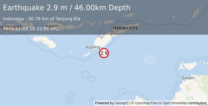 Earthquake TIMOR REGION, INDONESIA (2.9 m) (2025-11-03 10:33:05 UTC)