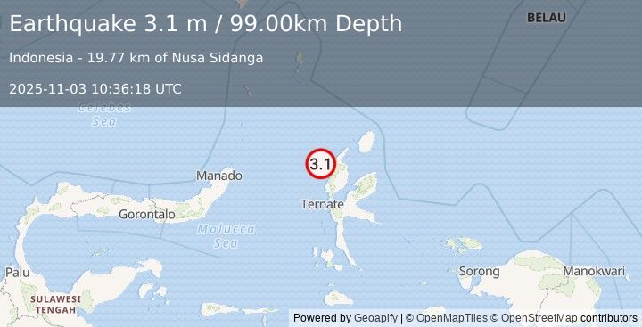 Earthquake HALMAHERA, INDONESIA (3.1 m) (2025-11-03 10:36:18 UTC)