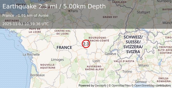 Earthquake FRANCE (2.3 ml) (2025-11-03 10:59:36 UTC)