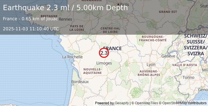 Earthquake FRANCE (2.3 ml) (2025-11-03 11:10:40 UTC)