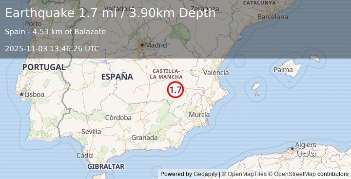 Earthquake SPAIN (1.7 ml) (2025-11-03 13:46:26 UTC)