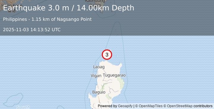 Earthquake BABUYAN ISL REGION, PHILIPPINES (3.0 m) (2025-11-03 14:13:52 UTC)
