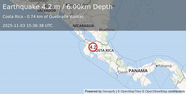 Earthquake COSTA RICA (4.2 m) (2025-11-03 15:36:38 UTC)