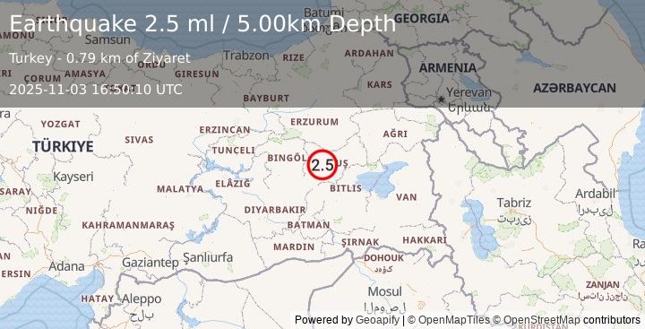 Earthquake EASTERN TURKEY (2.5 ml) (2025-11-03 16:50:10 UTC)
