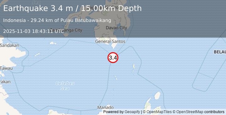 Earthquake KEPULAUAN SANGIHE, INDONESIA (3.4 m) (2025-11-03 18:43:11 UTC)