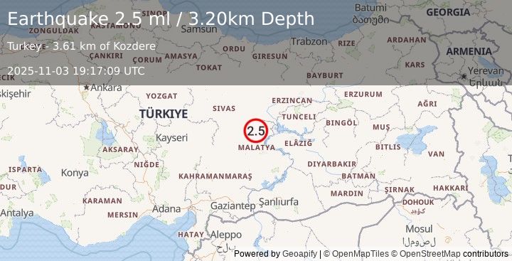 Earthquake EASTERN TURKEY (2.5 ml) (2025-11-03 19:17:09 UTC)