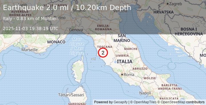 Earthquake CENTRAL ITALY (2.0 ml) (2025-11-03 19:38:19 UTC)