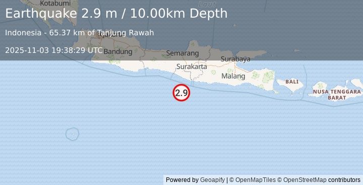 Earthquake JAVA, INDONESIA (2.9 m) (2025-11-03 19:38:29 UTC)