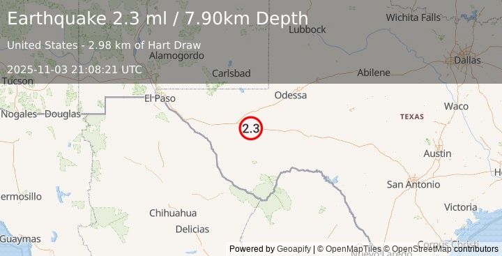 Earthquake WESTERN TEXAS (2.3 ml) (2025-11-03 21:08:21 UTC)