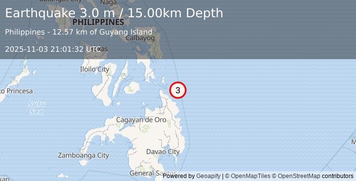Earthquake MINDANAO, PHILIPPINES (3.0 m) (2025-11-03 21:01:32 UTC)