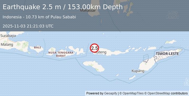 Earthquake FLORES REGION, INDONESIA (2.5 m) (2025-11-03 21:21:03 UTC)