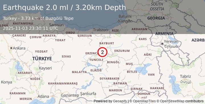 Earthquake EASTERN TURKEY (2.0 ml) (2025-11-03 23:30:11 UTC)