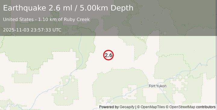 Earthquake NORTHERN ALASKA (2.6 ml) (2025-11-03 23:57:33 UTC)
