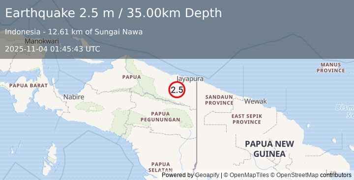 Earthquake PAPUA, INDONESIA (2.5 m) (2025-11-04 01:45:43 UTC)