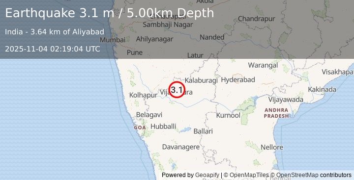 Earthquake KARNATAKA, INDIA (3.1 m) (2025-11-04 02:19:04 UTC)