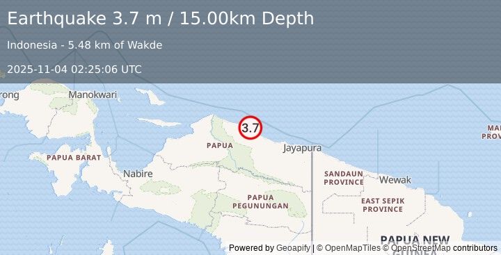 Earthquake NEAR N COAST OF PAPUA, INDONESIA (3.7 m) (2025-11-04 02:25:06 UTC)