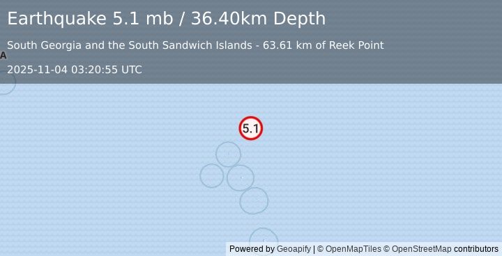 Earthquake SOUTH SANDWICH ISLANDS REGION (5.1 mb) (2025-11-04 03:20:55 UTC)