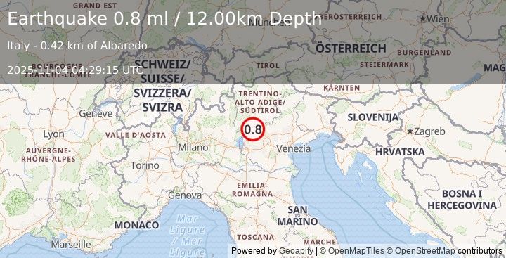 Earthquake NORTHERN ITALY (0.8 ml) (2025-11-04 04:29:15 UTC)