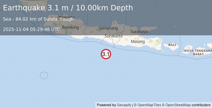 Earthquake JAVA, INDONESIA (3.1 m) (2025-11-04 05:29:46 UTC)