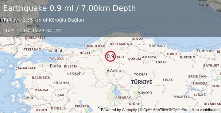 Earthquake CENTRAL TURKEY (0.9 ml) (2025-11-04 05:23:34 UTC)