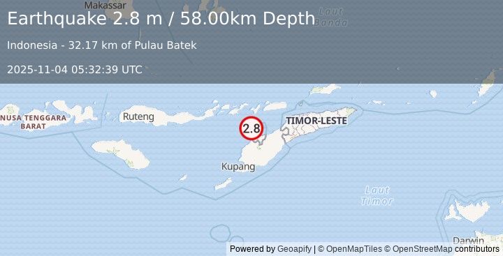 Earthquake KEPULAUAN ALOR, INDONESIA (2.8 m) (2025-11-04 05:32:39 UTC)