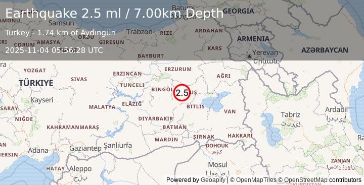 Earthquake EASTERN TURKEY (2.5 ml) (2025-11-04 05:56:28 UTC)