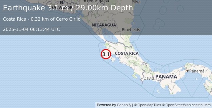 Earthquake COSTA RICA (3.1 m) (2025-11-04 06:13:44 UTC)