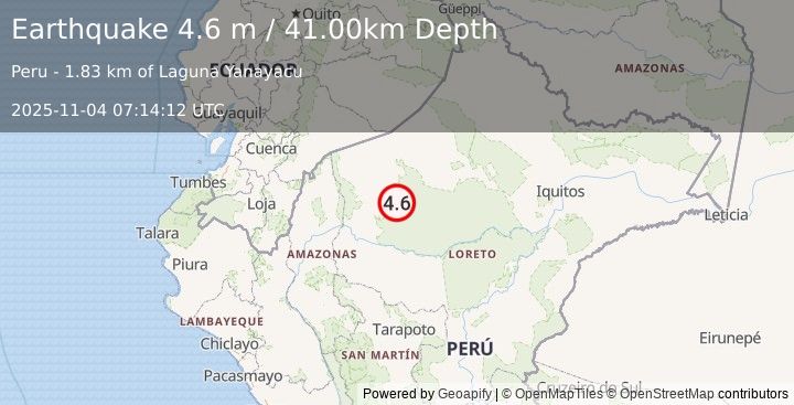 Earthquake NORTHERN PERU (4.6 m) (2025-11-04 07:14:12 UTC)