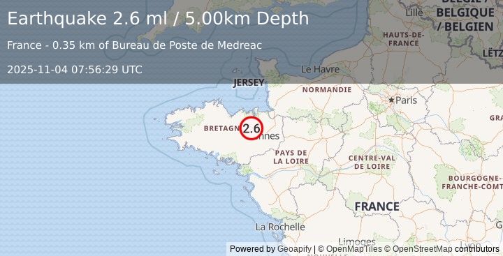 Earthquake FRANCE (2.6 ml) (2025-11-04 07:56:29 UTC)