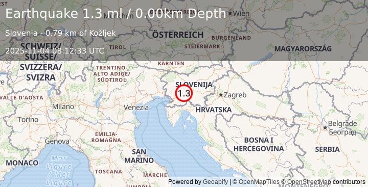 Earthquake SLOVENIA (1.3 ml) (2025-11-04 08:12:33 UTC)