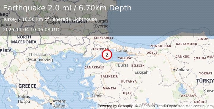 Earthquake WESTERN TURKEY (2.0 ml) (2025-11-04 10:06:08 UTC)